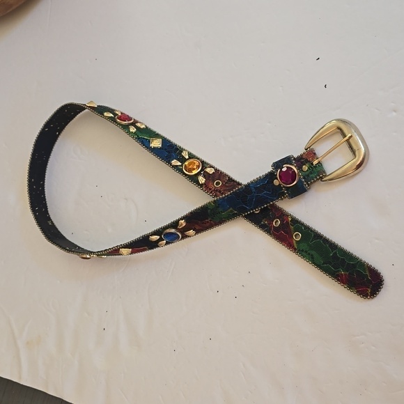 Womens Multi-Color Vintage Gem Belt Gold Buckle Sz.Medium/LARGE main image 6